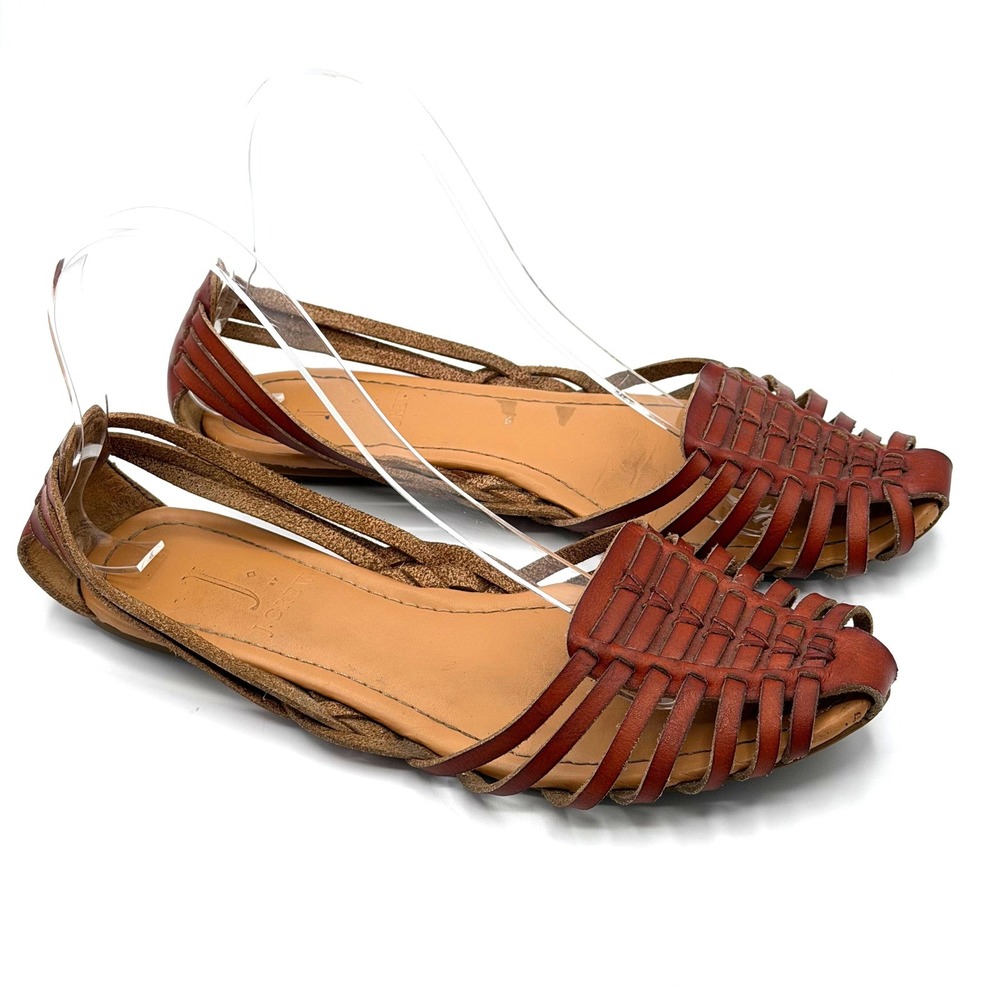 J. Crew Huaraches Woven Leather Sandals Flats Women 7.5 Brown Slip-On Boho Braid